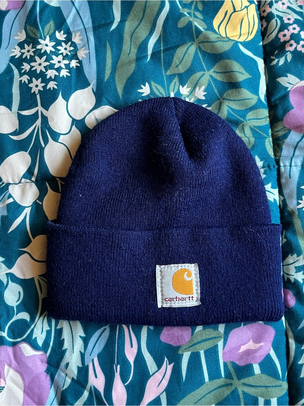 Carhartt Kids Navy Cuffed Beanie with Gold Logo Patch